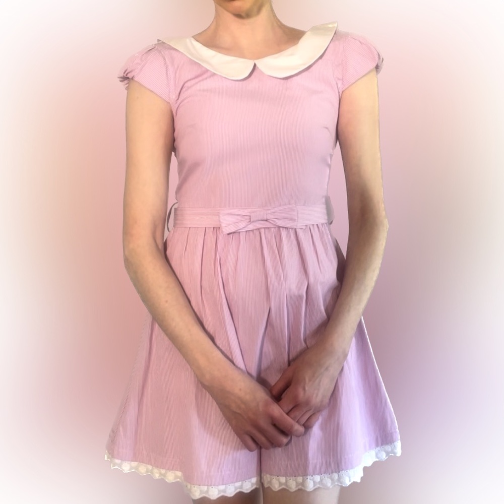 Pink babydoll preppy minidress with collar